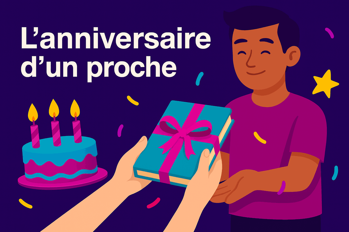 Illustration cadeau d’anniversaire — livre dédicacé