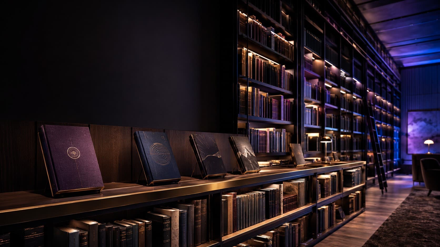 Bibliothèque éditoriale mettant en valeur un catalogue de livres